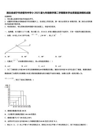 湖北省咸宁市赤壁市中学小2025届七年级数学第二学期期末学业质量监测模拟试题含解析