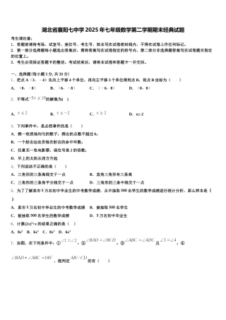 湖北省襄阳七中学2025年七年级数学第二学期期末经典试题含解析