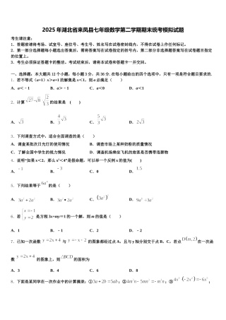 2025年湖北省来凤县七年级数学第二学期期末统考模拟试题含解析