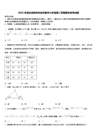 2025年湖北省荆州松滋市数学七年级第二学期期末统考试题含解析