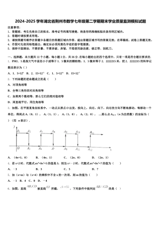 2024-2025学年湖北省荆州市数学七年级第二学期期末学业质量监测模拟试题含解析