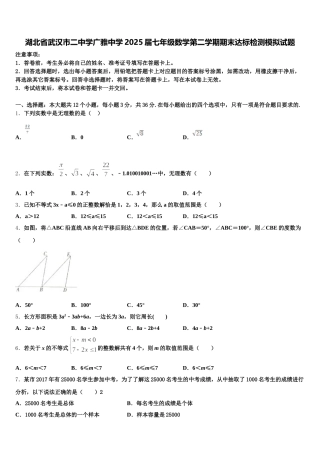 湖北省武汉市二中学广雅中学2025届七年级数学第二学期期末达标检测模拟试题含解析