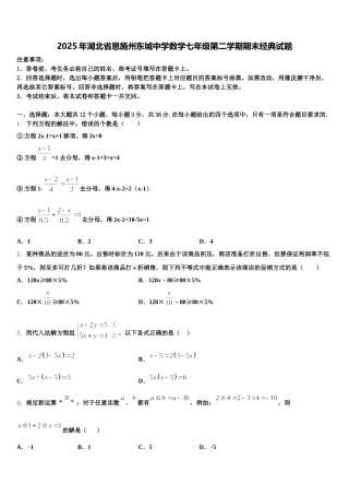 2025年湖北省恩施州东城中学数学七年级第二学期期末经典试题含解析