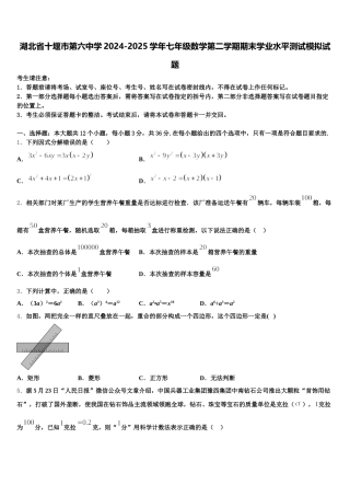 湖北省十堰市第六中学2024-2025学年七年级数学第二学期期末学业水平测试模拟试题含解析