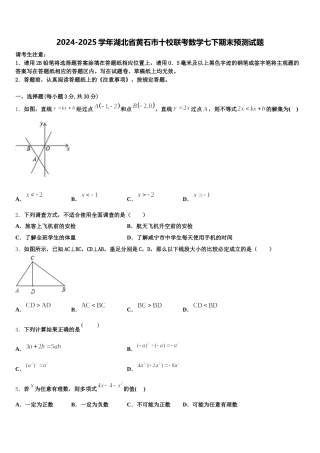 2024-2025学年湖北省黄石市十校联考数学七下期末预测试题含解析