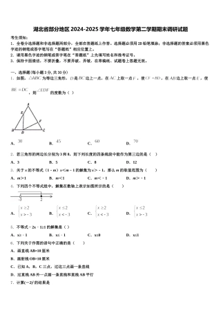 湖北省部分地区2024-2025学年七年级数学第二学期期末调研试题含解析