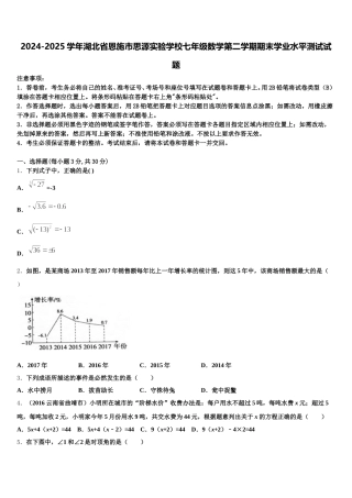 2024-2025学年湖北省恩施市思源实验学校七年级数学第二学期期末学业水平测试试题含解析
