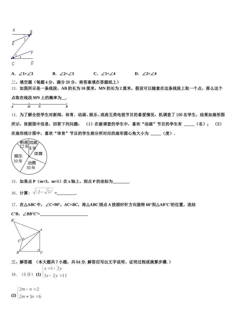 2025届湖北省麻城思源学校数学七下期末复习检测模拟试题含解析_第3页