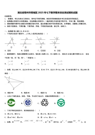 湖北省鄂州市鄂城区2025年七下数学期末综合测试模拟试题含解析