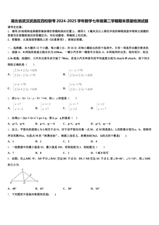 湖北省武汉武昌区四校联考2024-2025学年数学七年级第二学期期末质量检测试题含解析
