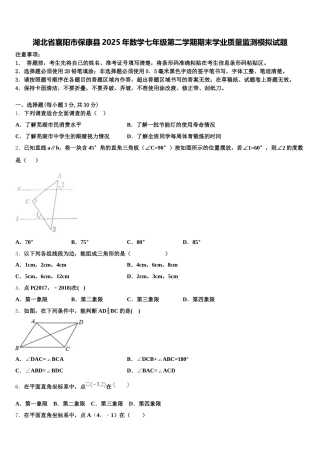 湖北省襄阳市保康县2025年数学七年级第二学期期末学业质量监测模拟试题含解析