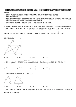 湖北省恩施土家族苗族自治州来凤县2025年七年级数学第二学期期末考试模拟试题含解析