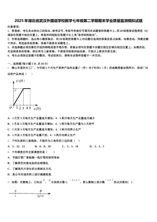 2025年湖北省武汉外国语学校数学七年级第二学期期末学业质量监测模拟试题含解析