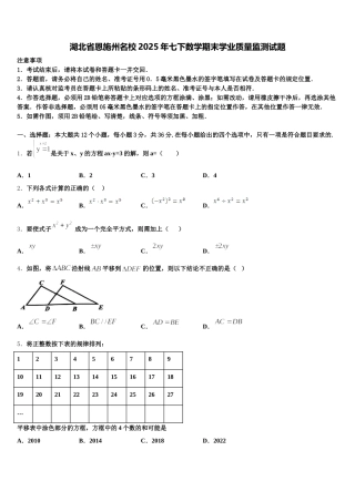 湖北省恩施州名校2025年七下数学期末学业质量监测试题含解析