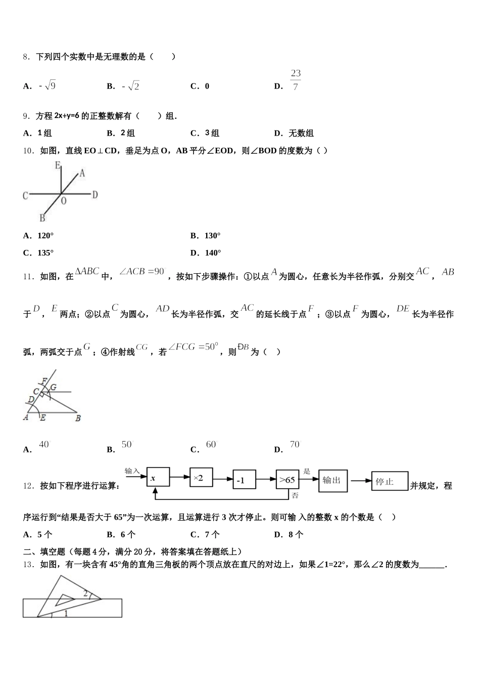 2024-2025学年湖北省黄冈市黄州区启黄中学七下数学期末综合测试试题含解析_第2页