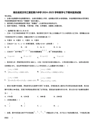 湖北省武汉市江夏区第六中学2024-2025学年数学七下期末监测试题含解析