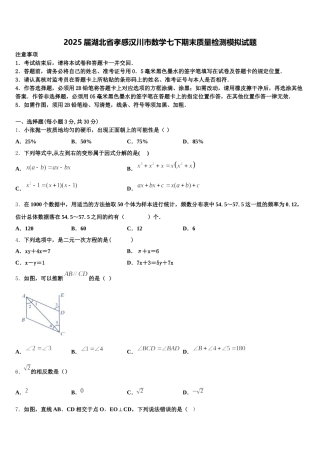 2025届湖北省孝感汉川市数学七下期末质量检测模拟试题含解析