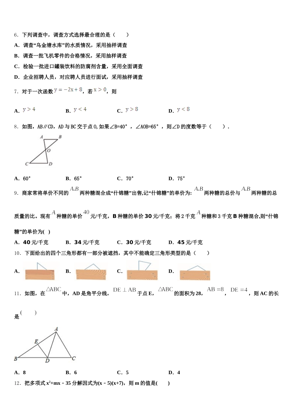 湖北黄冈市麻城市思源实验学校2025年七下数学期末学业水平测试试题含解析_第2页