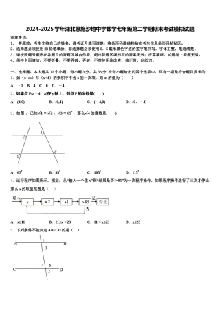 2024-2025学年湖北恩施沙地中学数学七年级第二学期期末考试模拟试题含解析