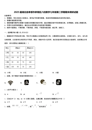 2025届湖北省孝感市孝南区八校数学七年级第二学期期末调研试题含解析