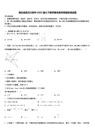 湖北省武汉大附中2025届七下数学期末教学质量检测试题含解析