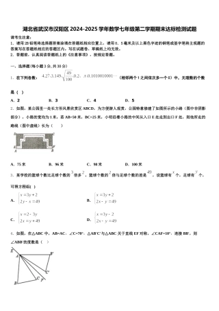 湖北省武汉市汉阳区2024-2025学年数学七年级第二学期期末达标检测试题含解析