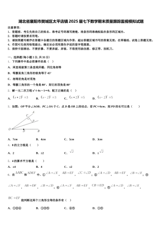 湖北省襄阳市樊城区太平店镇2025届七下数学期末质量跟踪监视模拟试题含解析