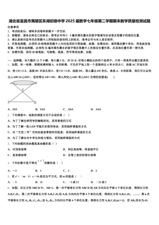 湖北省宜昌市夷陵区东湖初级中学2025届数学七年级第二学期期末教学质量检测试题含解析