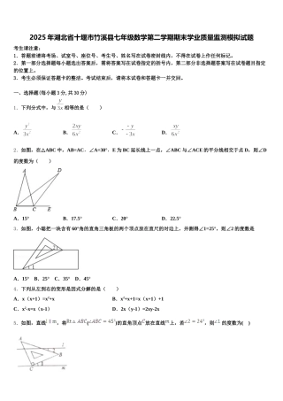 2025年湖北省十堰市竹溪县七年级数学第二学期期末学业质量监测模拟试题含解析