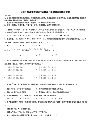 2025届湖北省襄阳市谷城县七下数学期末监测试题含解析