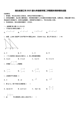 湖北省潜江市2025届七年级数学第二学期期末调研模拟试题含解析