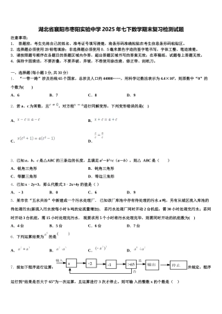 湖北省襄阳市枣阳实验中学2025年七下数学期末复习检测试题含解析