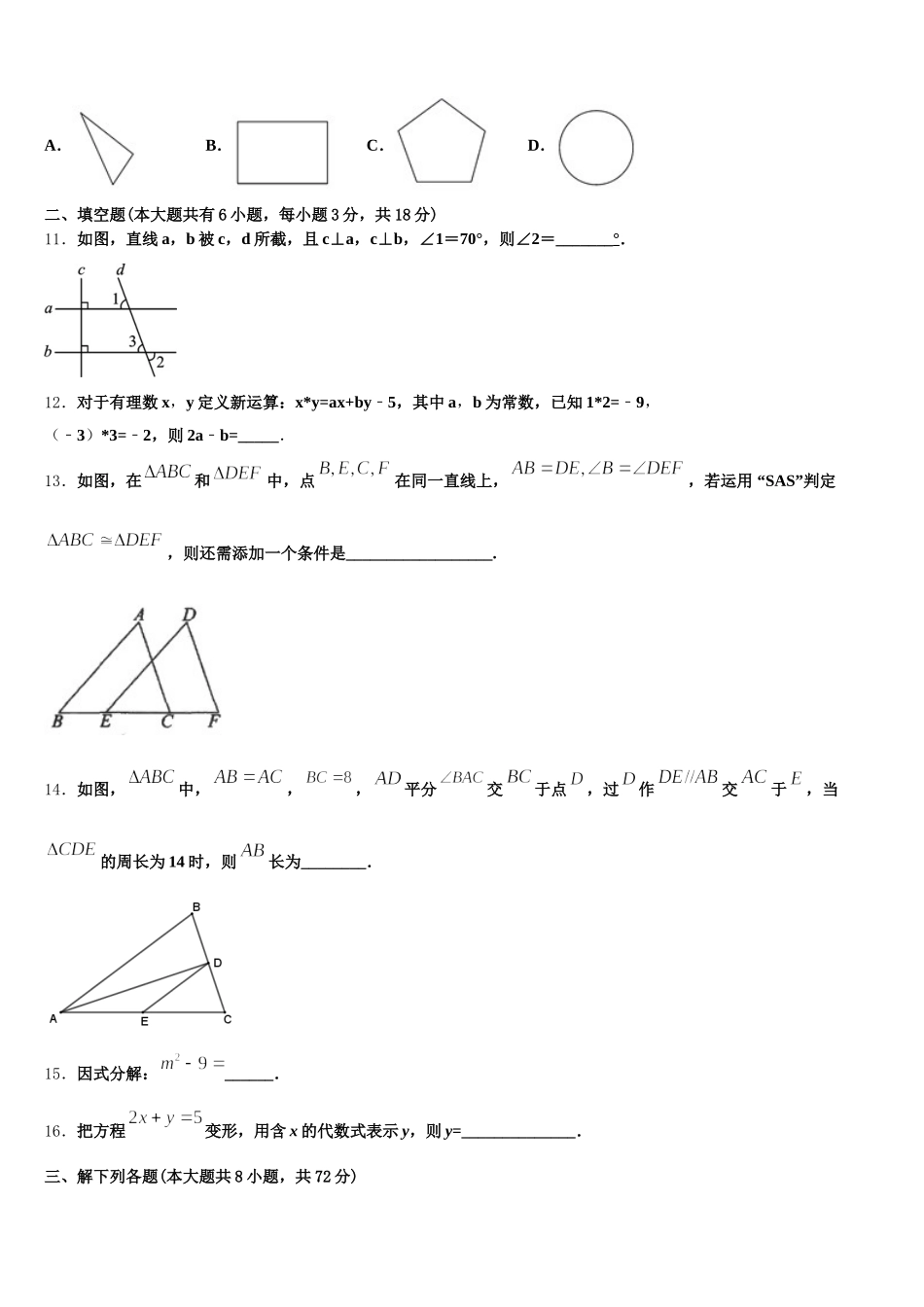 湖北省武汉第二初级中学2025年七年级数学第二学期期末监测模拟试题含解析_第3页