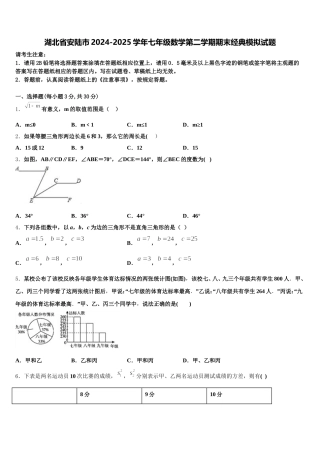湖北省安陆市2024-2025学年七年级数学第二学期期末经典模拟试题含解析