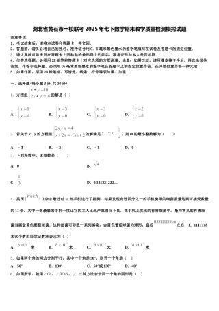 湖北省黄石市十校联考2025年七下数学期末教学质量检测模拟试题含解析