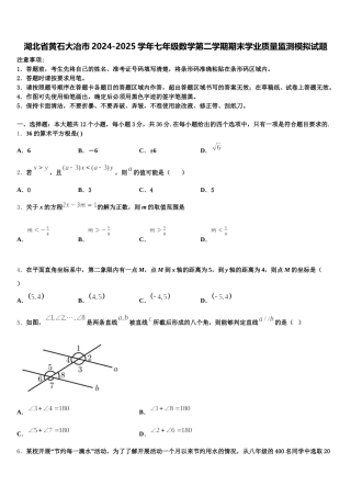 湖北省黄石大冶市2024-2025学年七年级数学第二学期期末学业质量监测模拟试题含解析