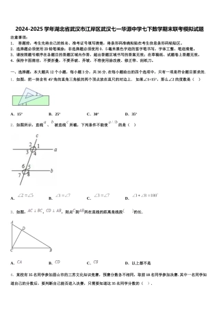 2024-2025学年湖北省武汉市江岸区武汉七一华源中学七下数学期末联考模拟试题含解析