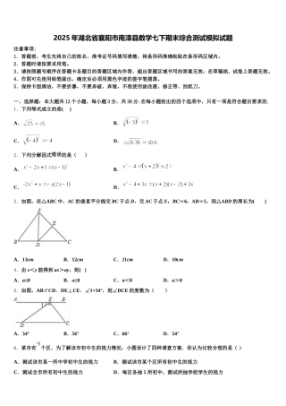 2025年湖北省襄阳市南漳县数学七下期末综合测试模拟试题含解析