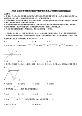 2025届湖北省孝感市八校联考数学七年级第二学期期末质量检测试题含解析