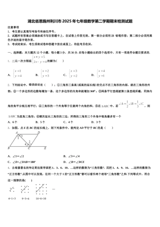 湖北省恩施州利川市2025年七年级数学第二学期期末检测试题含解析