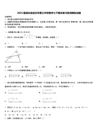 2025届湖北省武汉市第三中学数学七下期末复习检测模拟试题含解析