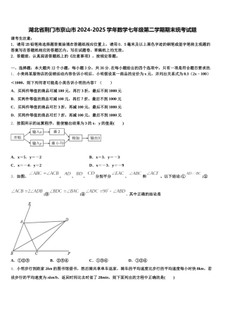 湖北省荆门市京山市2024-2025学年数学七年级第二学期期末统考试题含解析