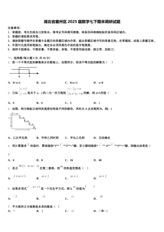 湖北省襄州区2025届数学七下期末调研试题含解析