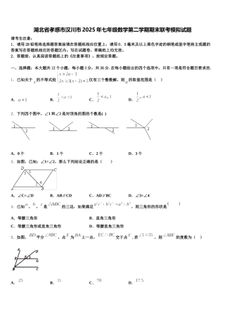 湖北省孝感市汉川市2025年七年级数学第二学期期末联考模拟试题含解析