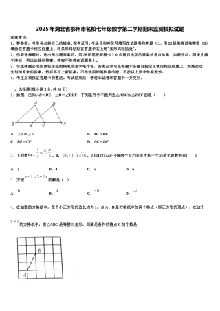 2025年湖北省鄂州市名校七年级数学第二学期期末监测模拟试题含解析