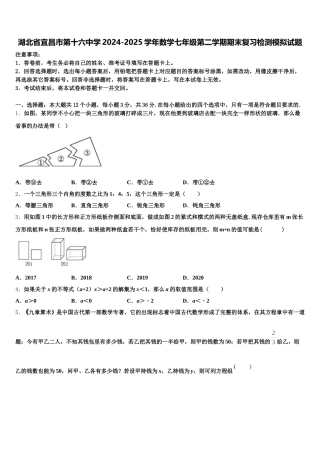 湖北省宜昌市第十六中学2024-2025学年数学七年级第二学期期末复习检测模拟试题含解析