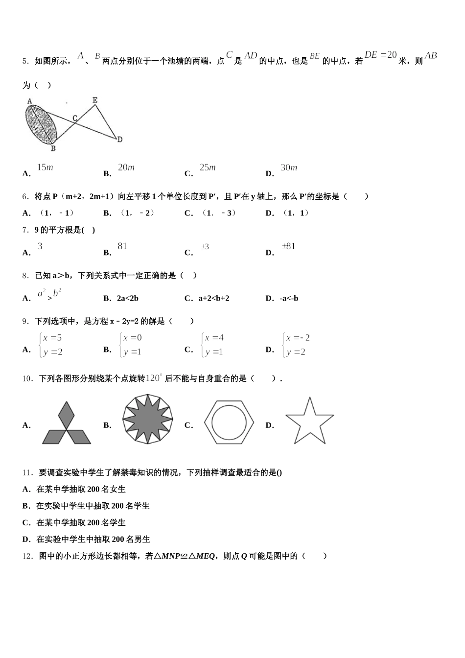 湖北省武汉经济技术开发区第一初级中学2025届七下数学期末综合测试模拟试题含解析_第2页