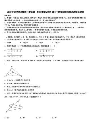 湖北省武汉经济技术开发区第一初级中学2025届七下数学期末综合测试模拟试题含解析