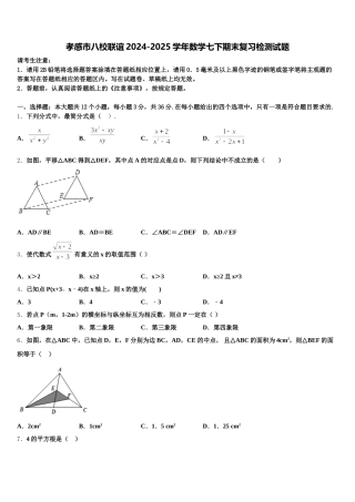 孝感市八校联谊2024-2025学年数学七下期末复习检测试题含解析
