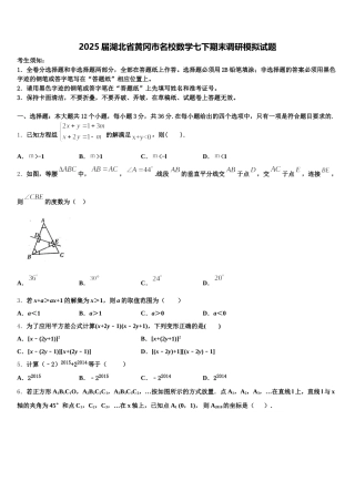 2025届湖北省黄冈市名校数学七下期末调研模拟试题含解析